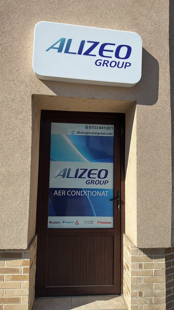 Intrarea Alizeo Group pe str. Udrea nr. 2, Arad — aer condiționat și mărci partenere